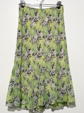 Womens Vintage Y2K Bias Fairy Midi Skirt M Whimsical Flowy Green Floral Garden